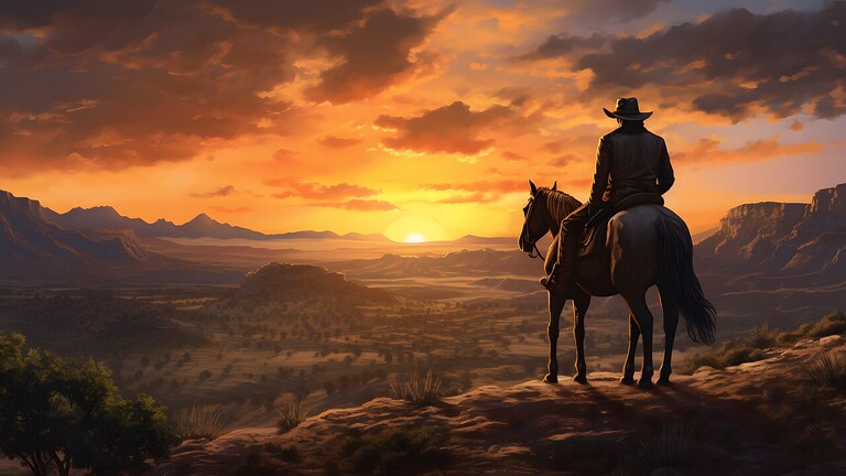 Western Tal Pferd Reiter Sonnenuntergang Prärie